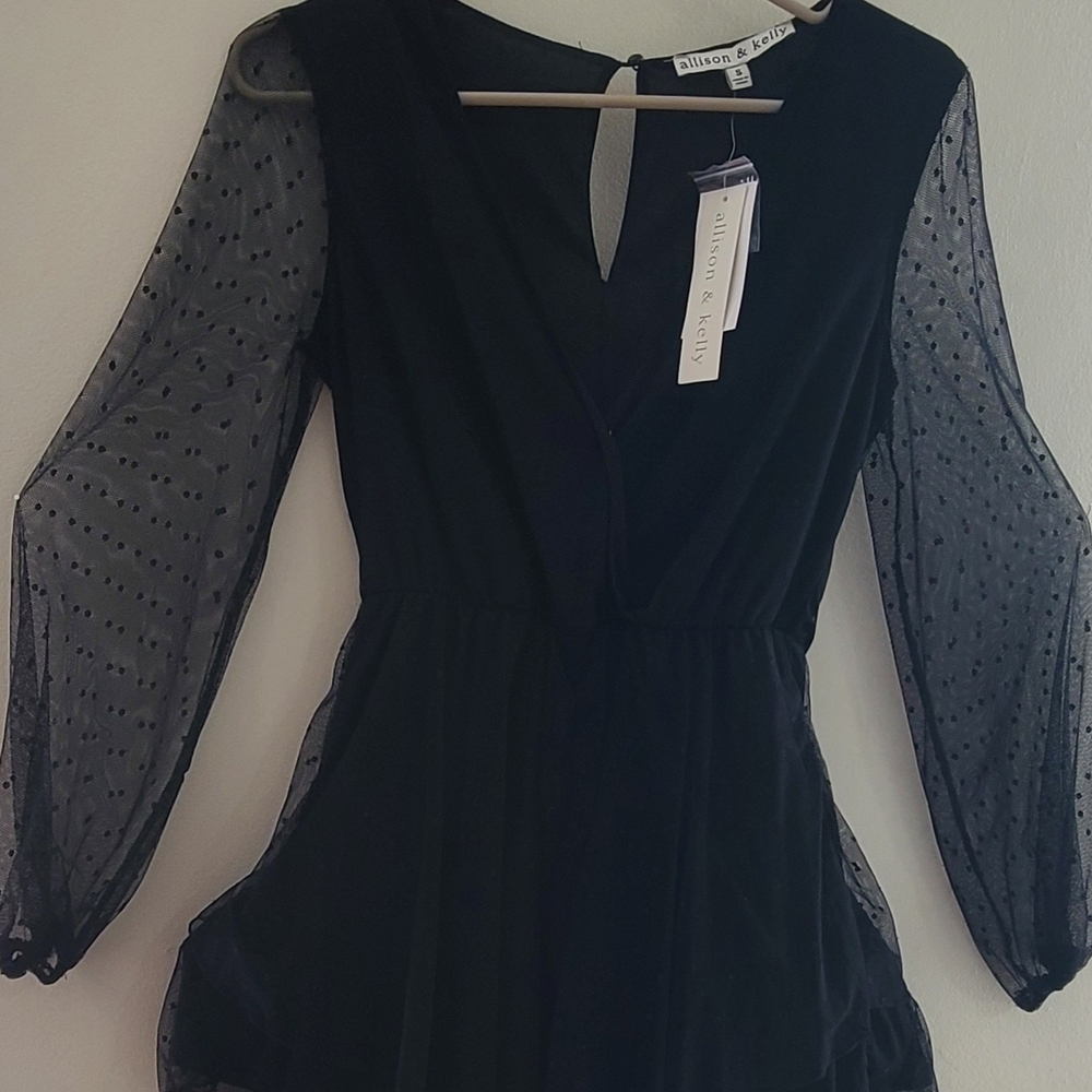 Black Sheer Sleeve Shorts Jumper Dress (Skort)